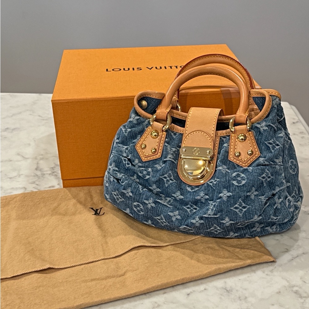 Louis Vuitton Pleaty Denim Monogram Blue Tote Gently Used Condition Circa 2006